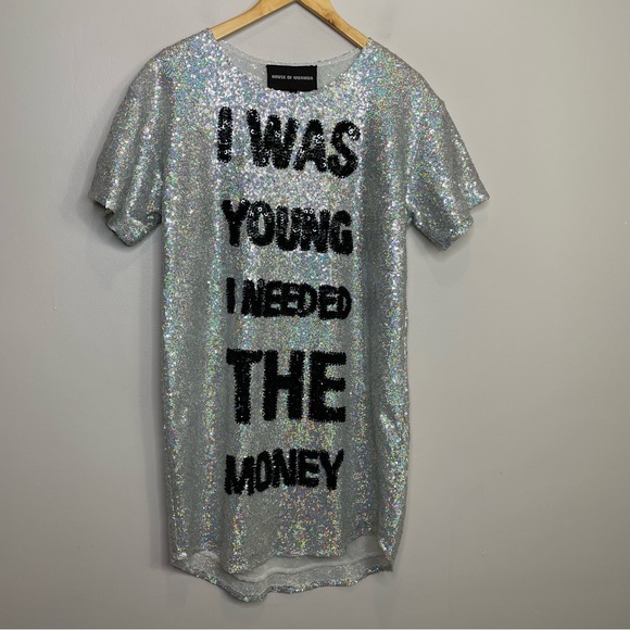 House of Mua Mua • I Was Young I Needed The Money sequined maxi tee shirt dress - Picture 5 of 13